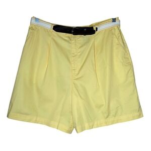 Cabin Creek Y2K Yellow Belted Pleated High Waist Shorts Size 16 Cotton‎ Blend